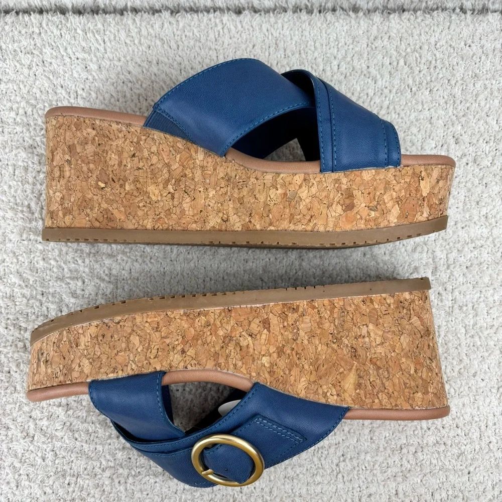 Baretraps Sandals Womens 9M Blue Sydney‎ Cork Slip On Buckle Detail Honeycomb
